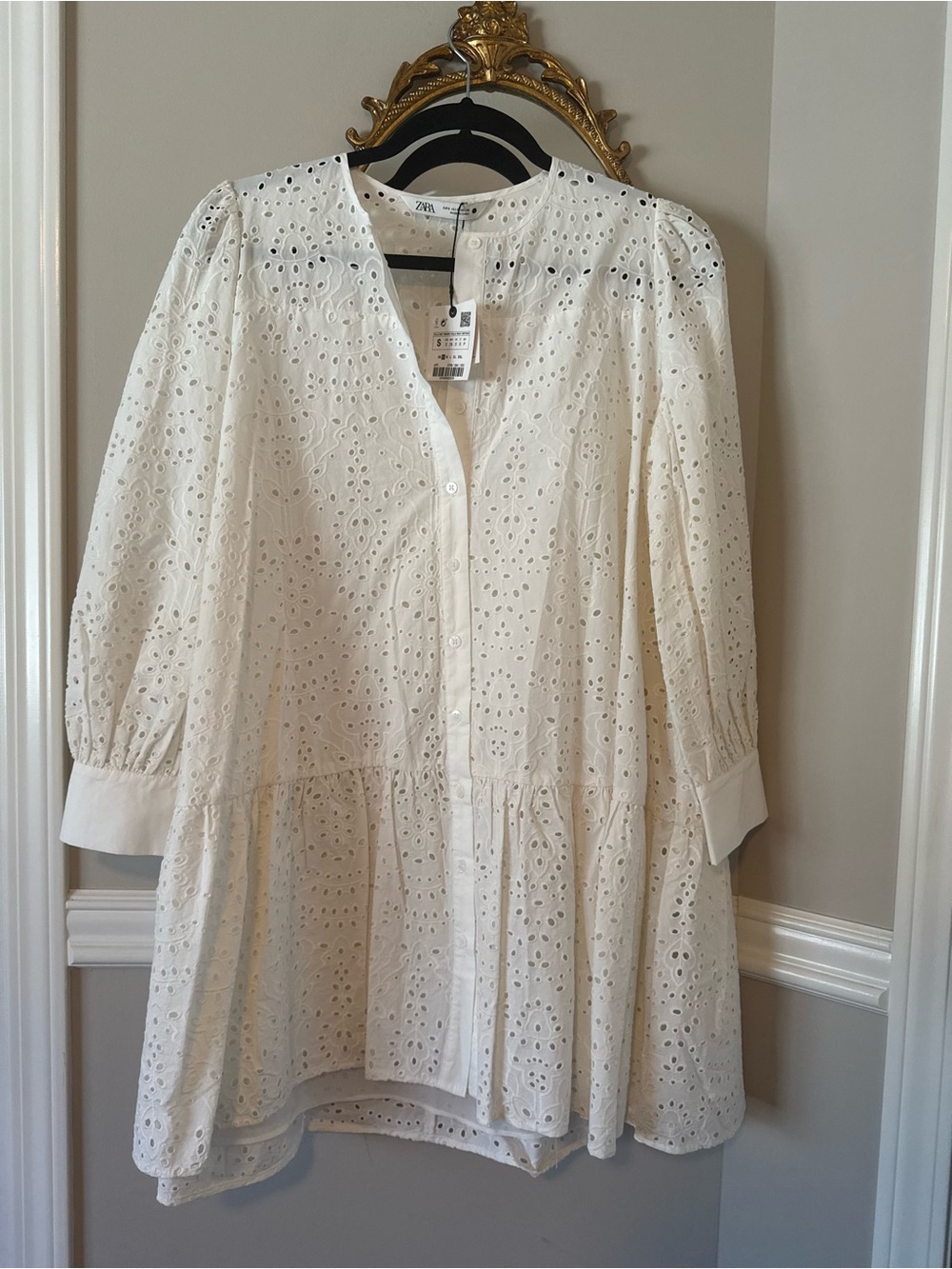 Zara Ivory Eyelet Button-Front Dress